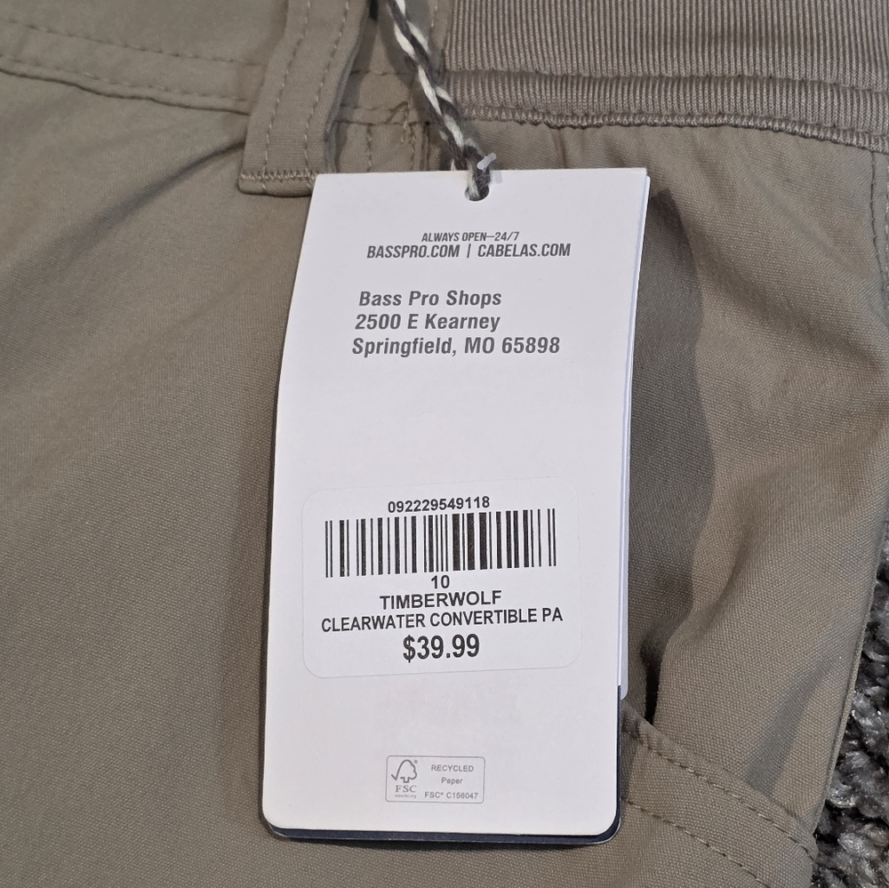 World Wide Sportsman Timberwolf Clearwater Convertible Pants SPF50 Size 10 - Picture 10 of 11